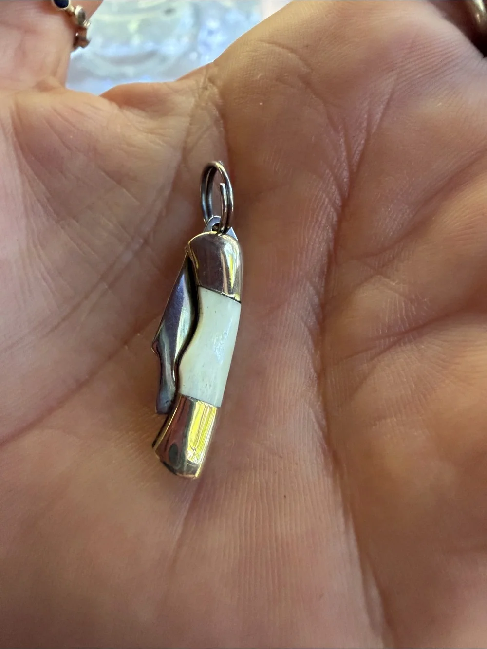 Men's Pocket Knife Pendant Necklace - gold with deer bones handle